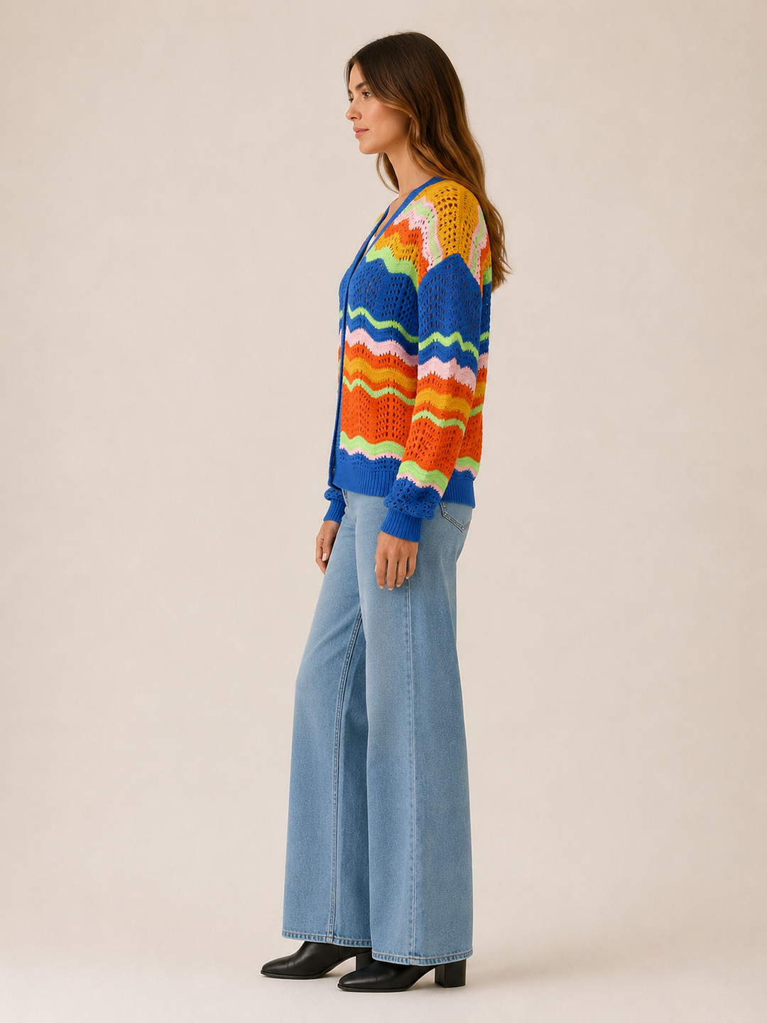 Nancy | Womens Striped Long Sleeve Open Front V Neck Cardigan