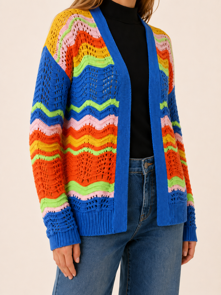 Nancy | Womens Striped Long Sleeve Open Front V Neck Cardigan