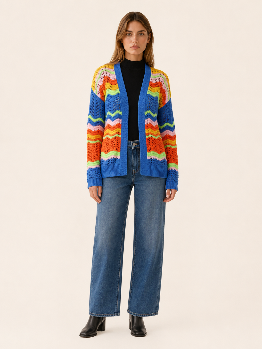 Nancy | Womens Striped Long Sleeve Open Front V Neck Cardigan