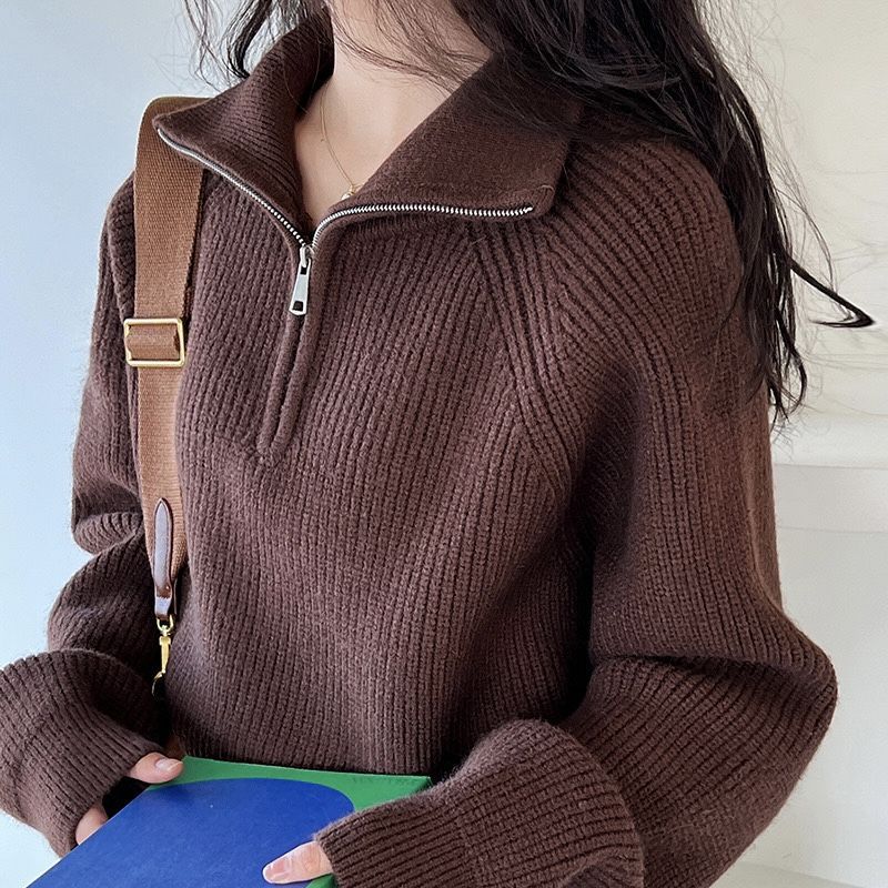Willow | Knitted Quarter Zip Dropped Shoulder Sweater