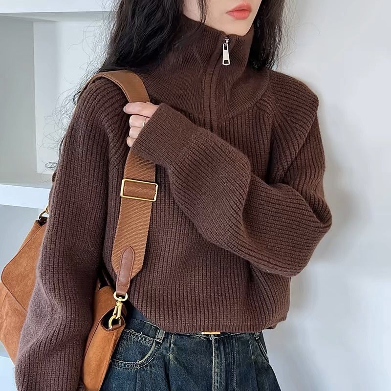 Willow | Knitted Quarter Zip Dropped Shoulder Sweater