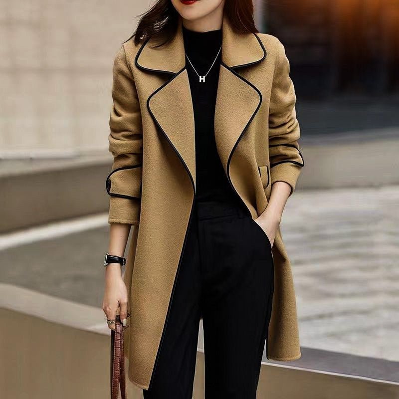 Clemmie | Wrap Coat with Piping Belted Waist