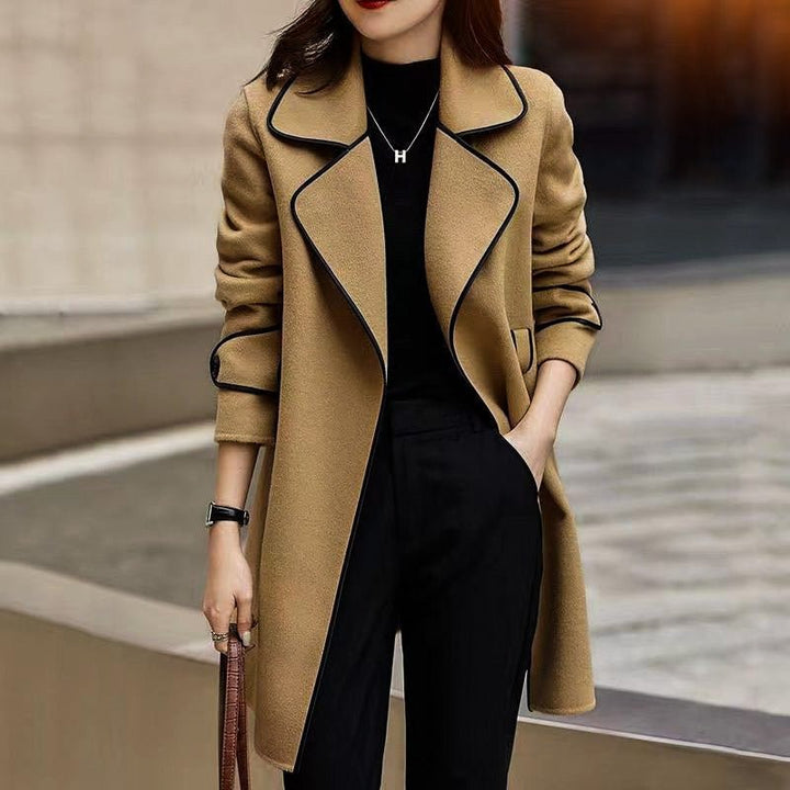 Clemmie | Wrap Coat with Piping Belted Waist