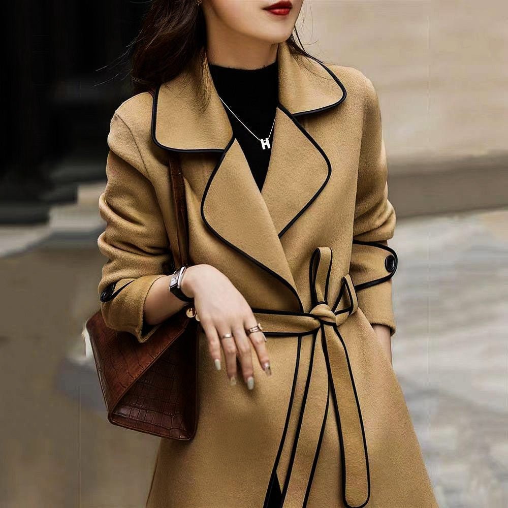 Clemmie | Wrap Coat with Piping Belted Waist