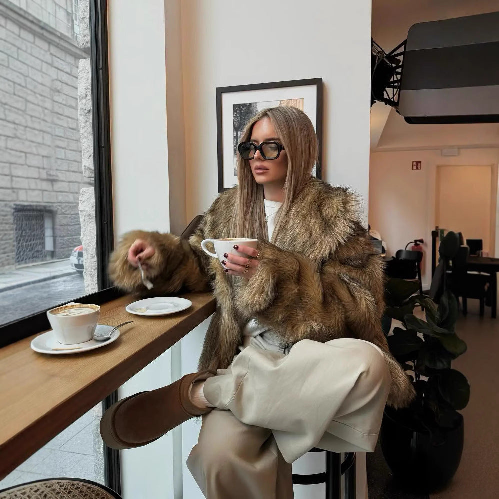Phoebe | Brown Faux Fur Oversized Collared Coat