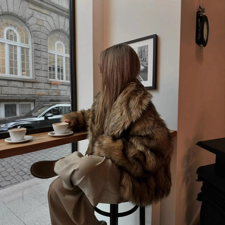 Phoebe | Brown Faux Fur Oversized Collared Coat