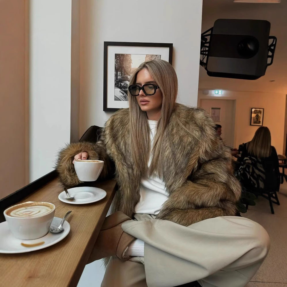 Phoebe | Brown Faux Fur Oversized Collared Coat