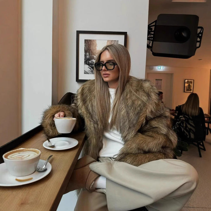 Phoebe | Brown Faux Fur Oversized Collared Coat