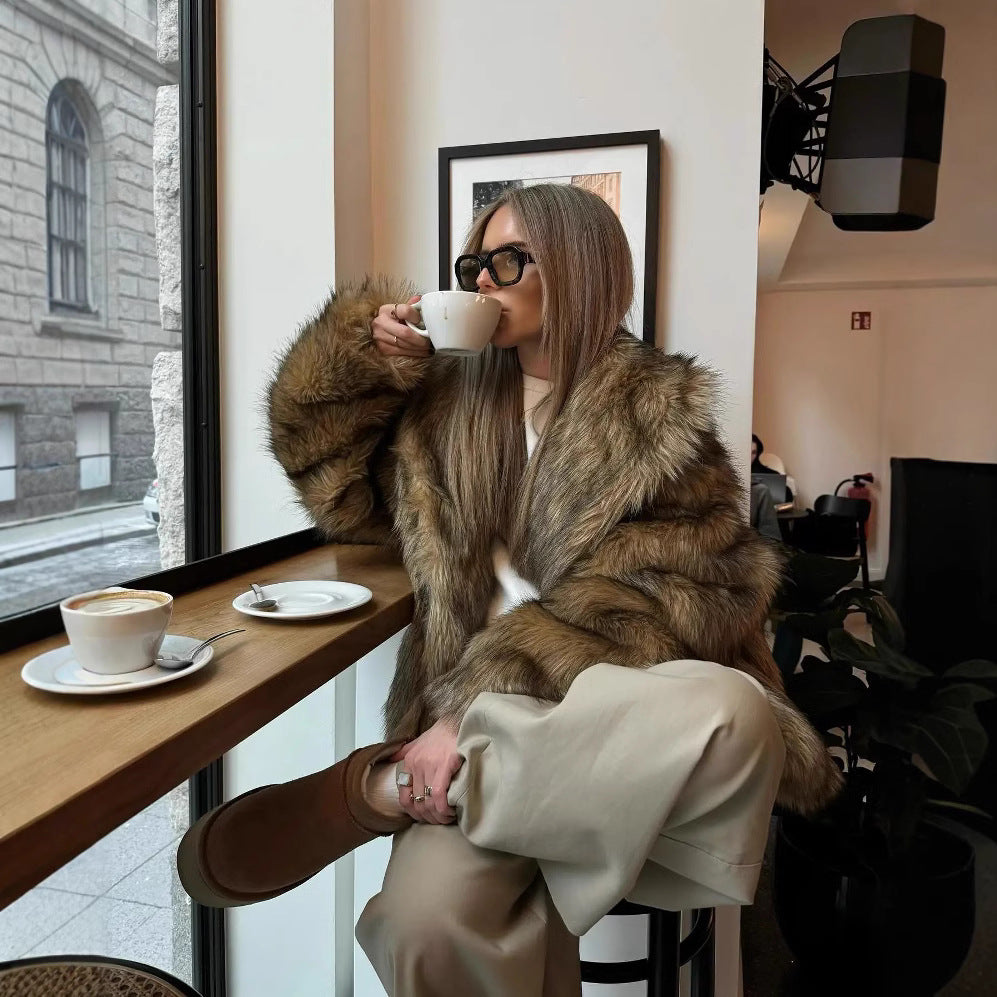 Phoebe | Brown Faux Fur Oversized Collared Coat