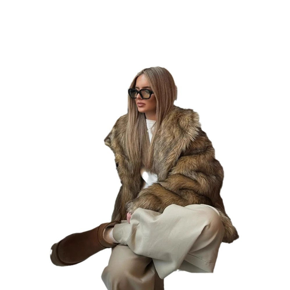 Phoebe | Brown Faux Fur Oversized Collared Coat
