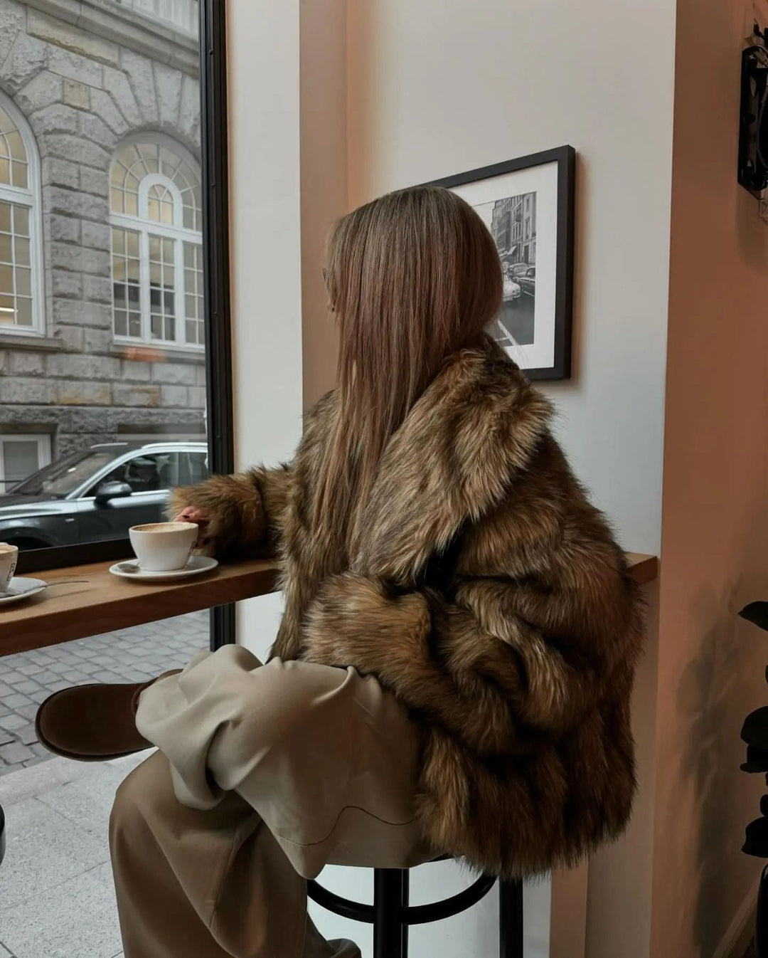 Phoebe | Brown Faux Fur Oversized Collared Coat