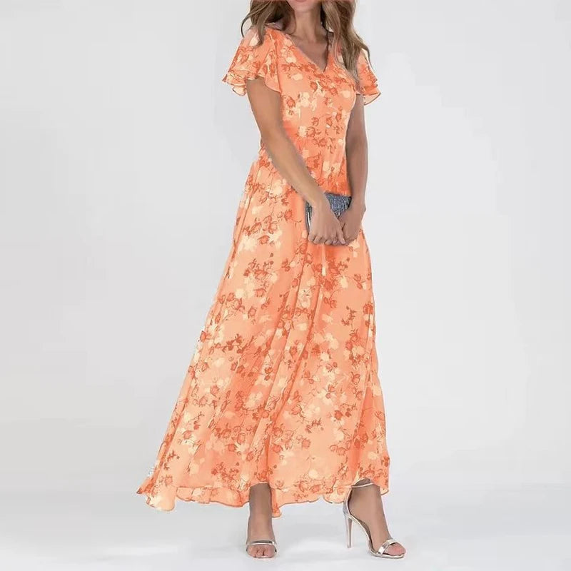 Phoebe | Floral Wedding Guest Short Sleeve Maxi Dress