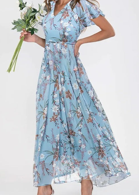 Phoebe | Floral Wedding Guest Short Sleeve Maxi Dress