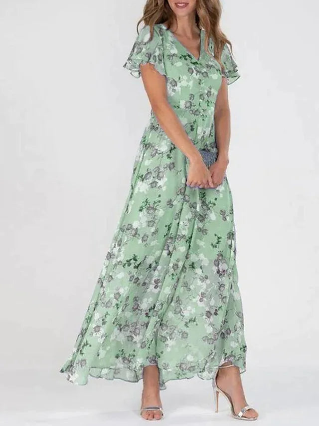 Phoebe | Floral Wedding Guest Short Sleeve Maxi Dress