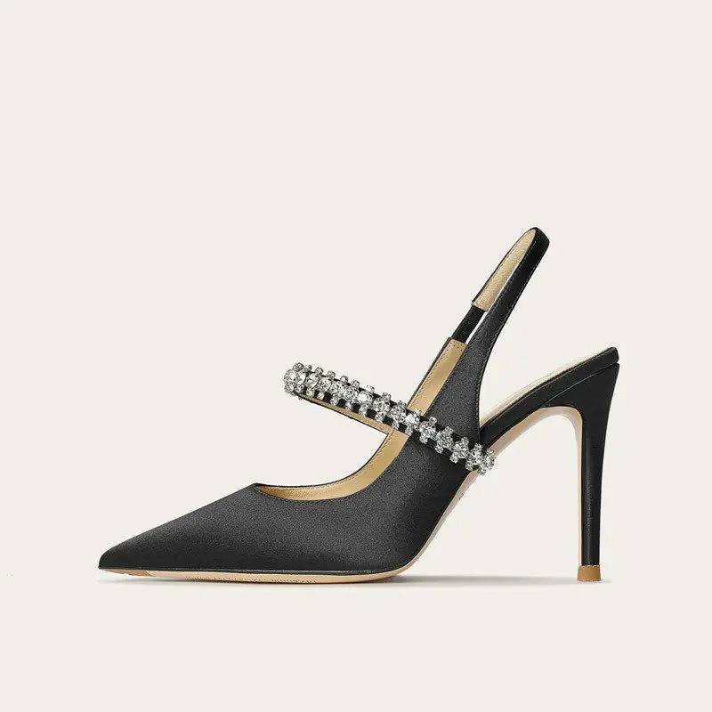 Phoebe | Satin Rhinestone Slingback Pointed Toe Heels