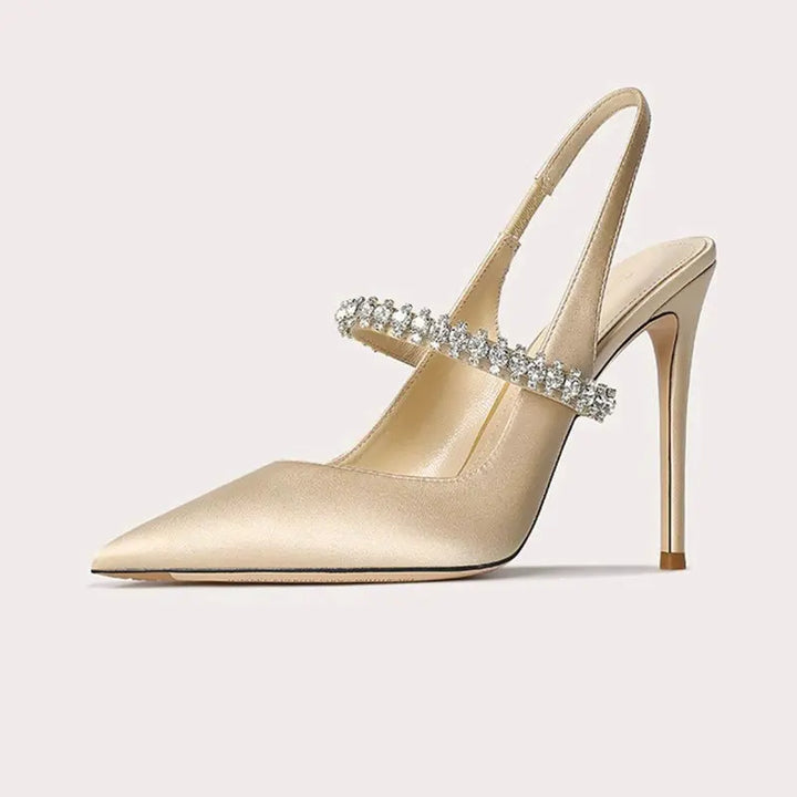 Phoebe | Satin Rhinestone Slingback Pointed Toe Heels