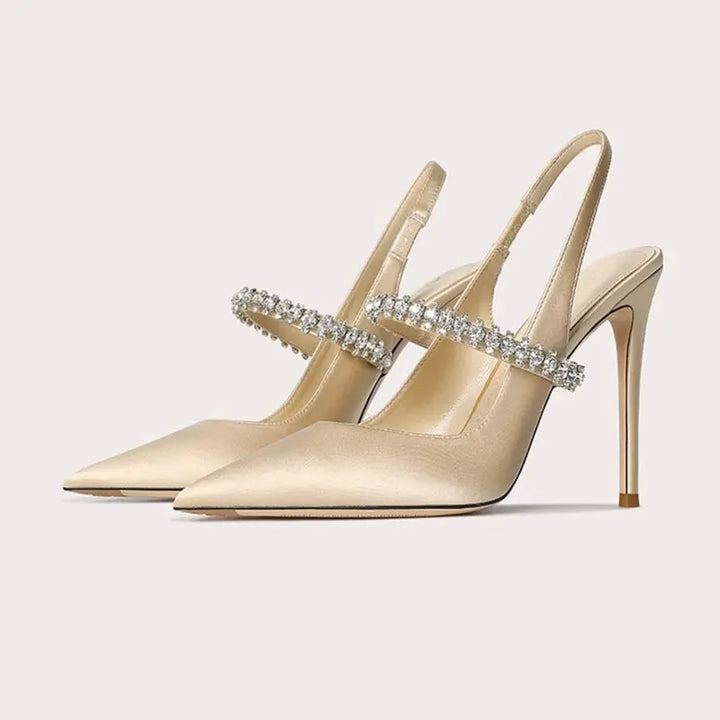 Phoebe | Satin Rhinestone Slingback Pointed Toe Heels