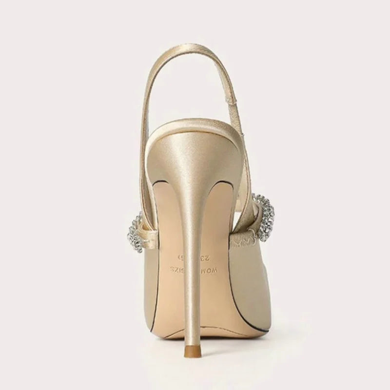 Phoebe | Satin Rhinestone Slingback Pointed Toe Heels