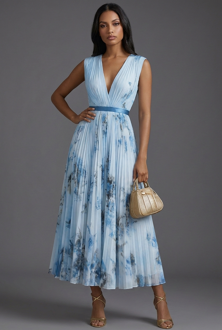 Phoebe | Sleeveless Pleated Wedding Guest Midi Dress