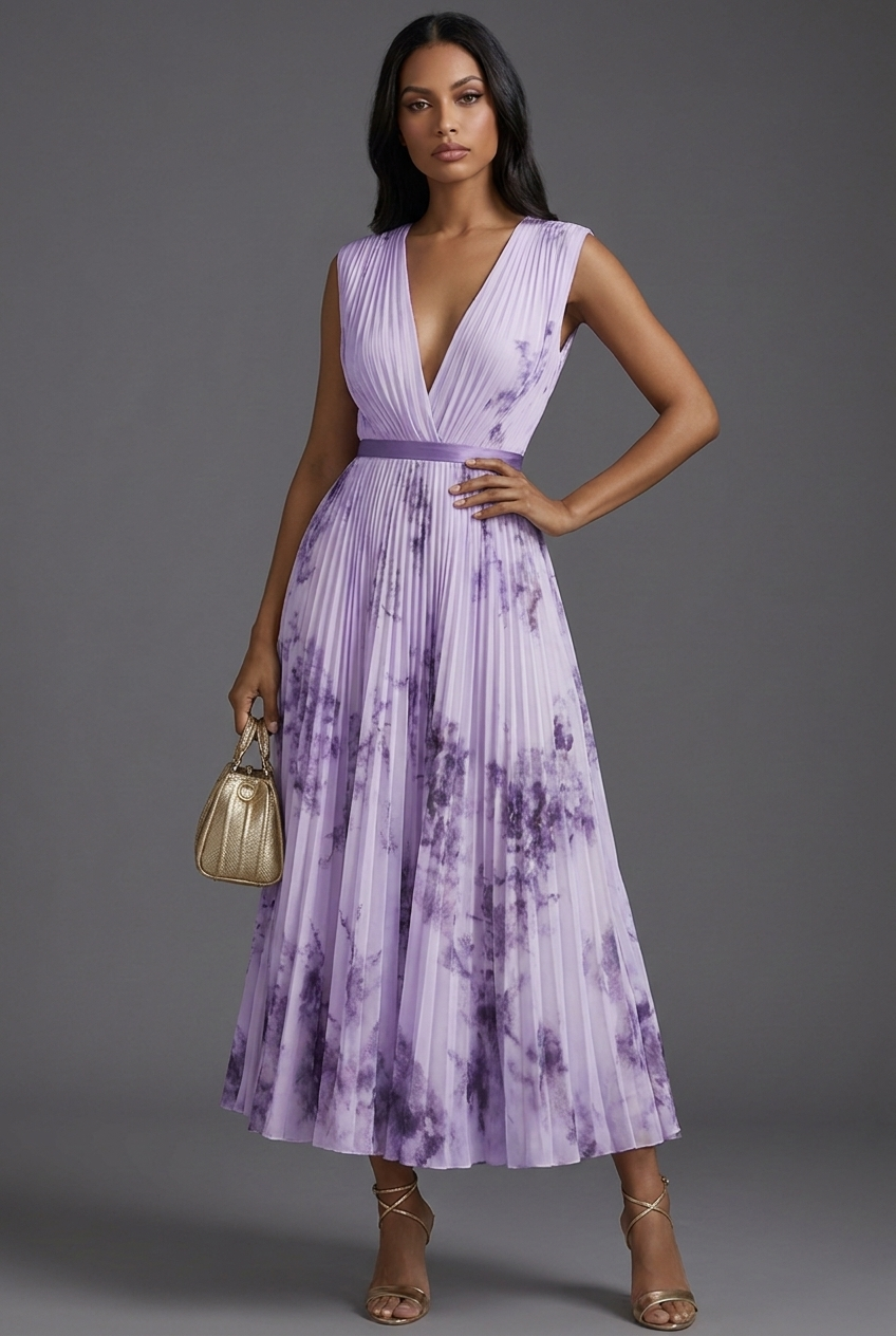 Phoebe | Sleeveless Pleated Wedding Guest Midi Dress