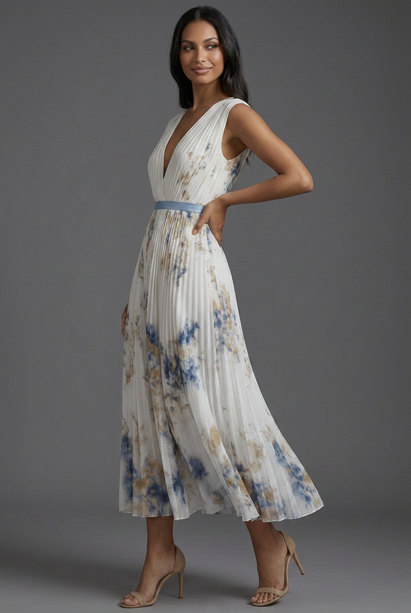 Phoebe | Sleeveless Pleated Wedding Guest Midi Dress
