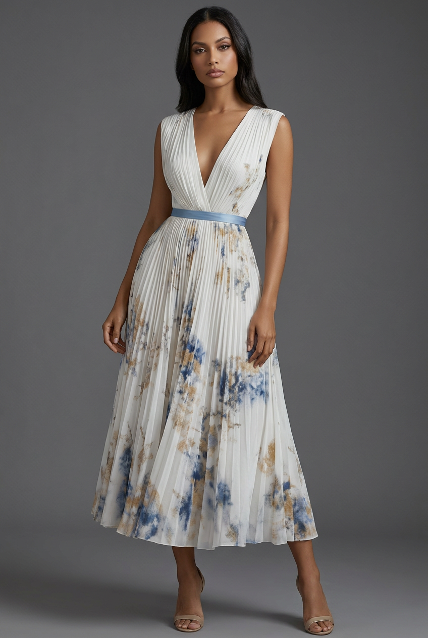 Phoebe | Sleeveless Pleated Wedding Guest Midi Dress