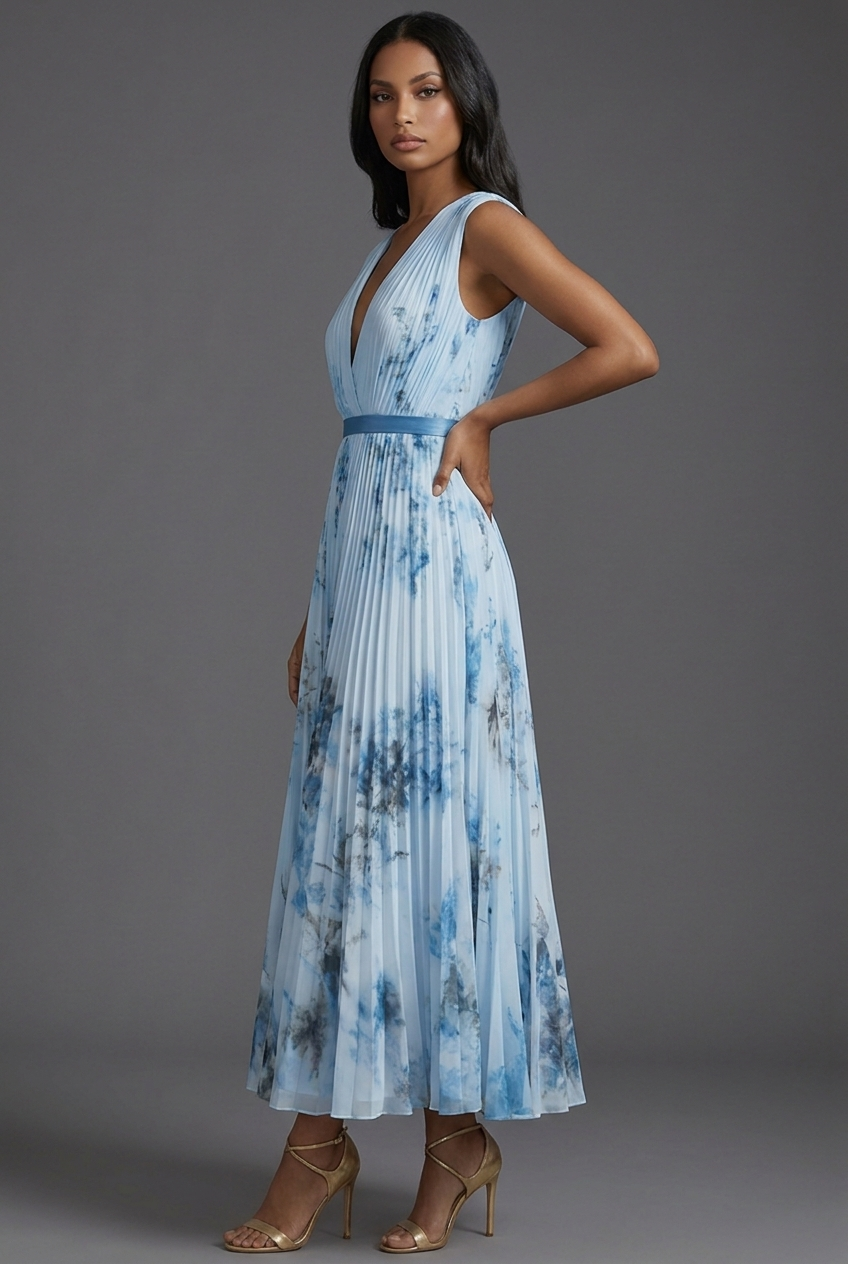 Phoebe | Sleeveless Pleated Wedding Guest Midi Dress