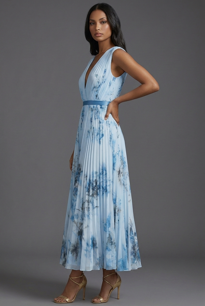 Phoebe | Sleeveless Pleated Wedding Guest Midi Dress