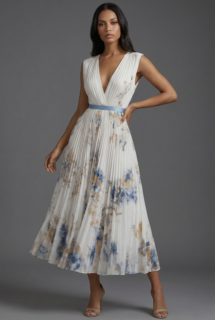 Phoebe | Sleeveless Pleated Wedding Guest Midi Dress