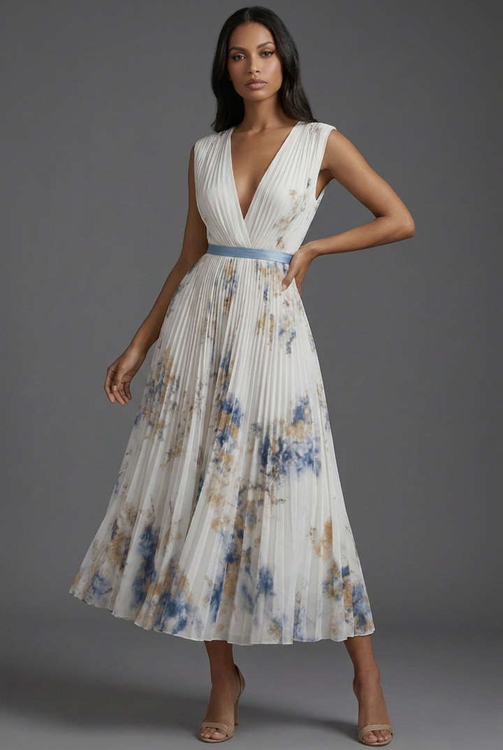 Phoebe | Sleeveless Pleated Wedding Guest Midi Dress