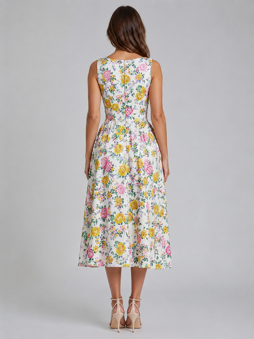 Phoebe | Sleeveless V Neck Pleated Midi Dress