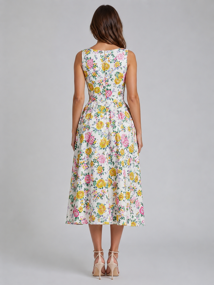Phoebe | Sleeveless V Neck Pleated Midi Dress