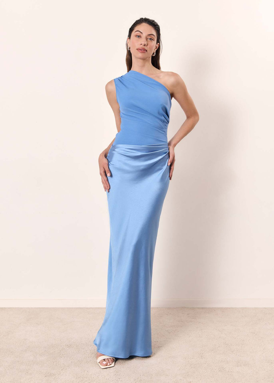 Phoebe | Wedding Guest One Shoulder Satin Maxi Dress