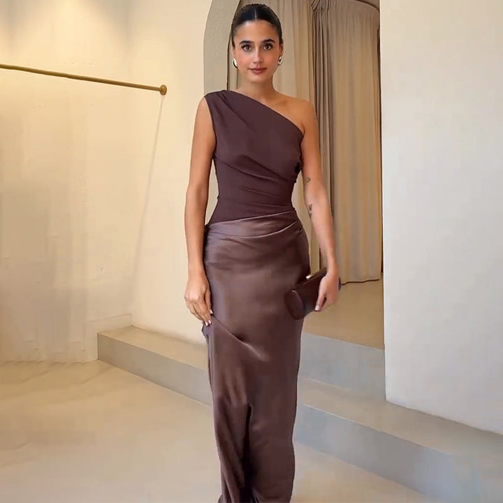 Phoebe | Wedding Guest One Shoulder Satin Maxi Dress