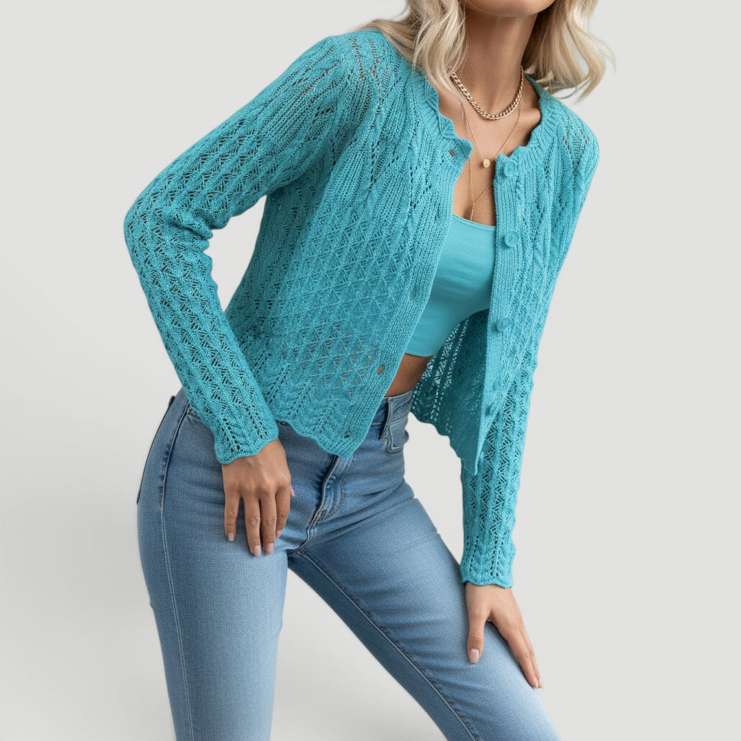 Phoebe | Womens Cropped Cable Knit Button Cardigan