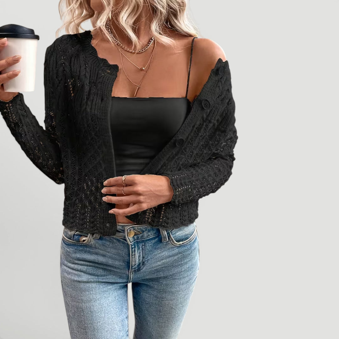 Phoebe | Womens Cropped Cable Knit Button Cardigan