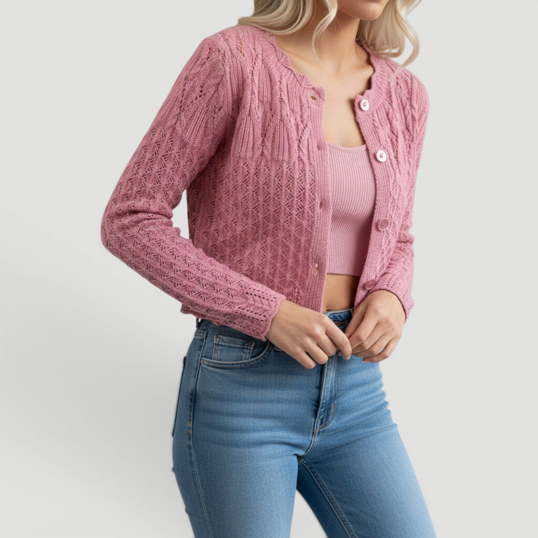 Phoebe | Womens Cropped Cable Knit Button Cardigan