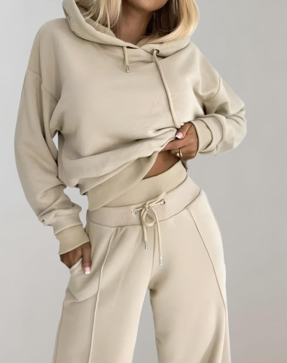 Phoebe | Womens Cropped Hoodie Wide Leg Trousers Set