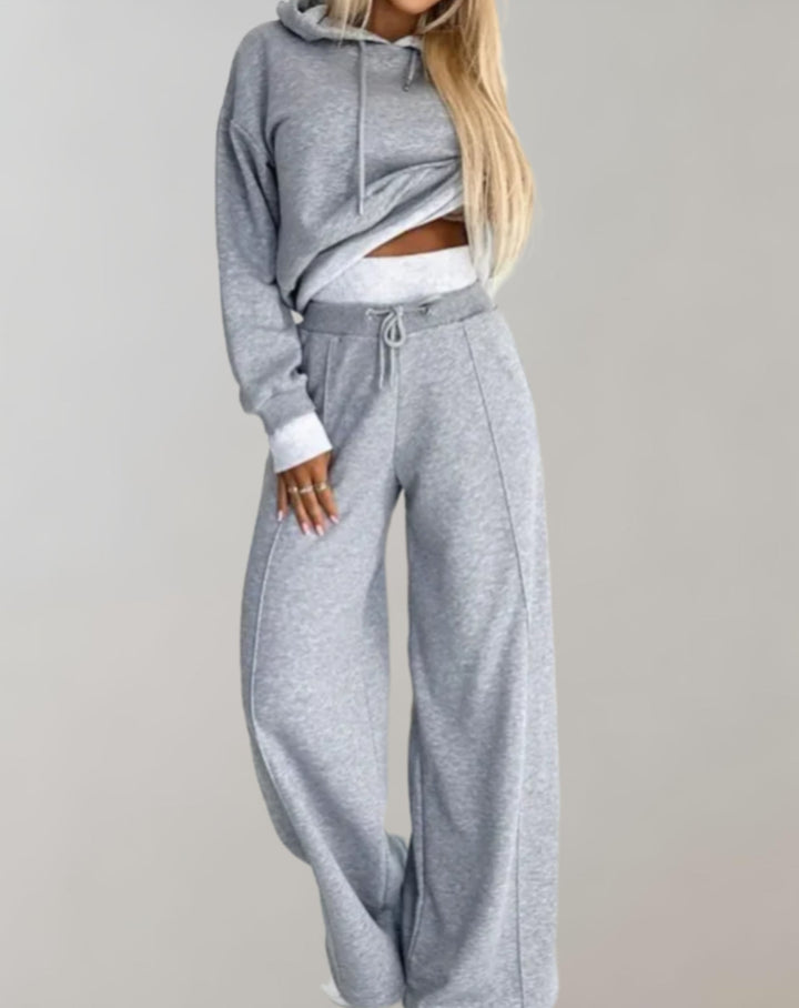 Phoebe | Womens Cropped Hoodie Wide Leg Trousers Set