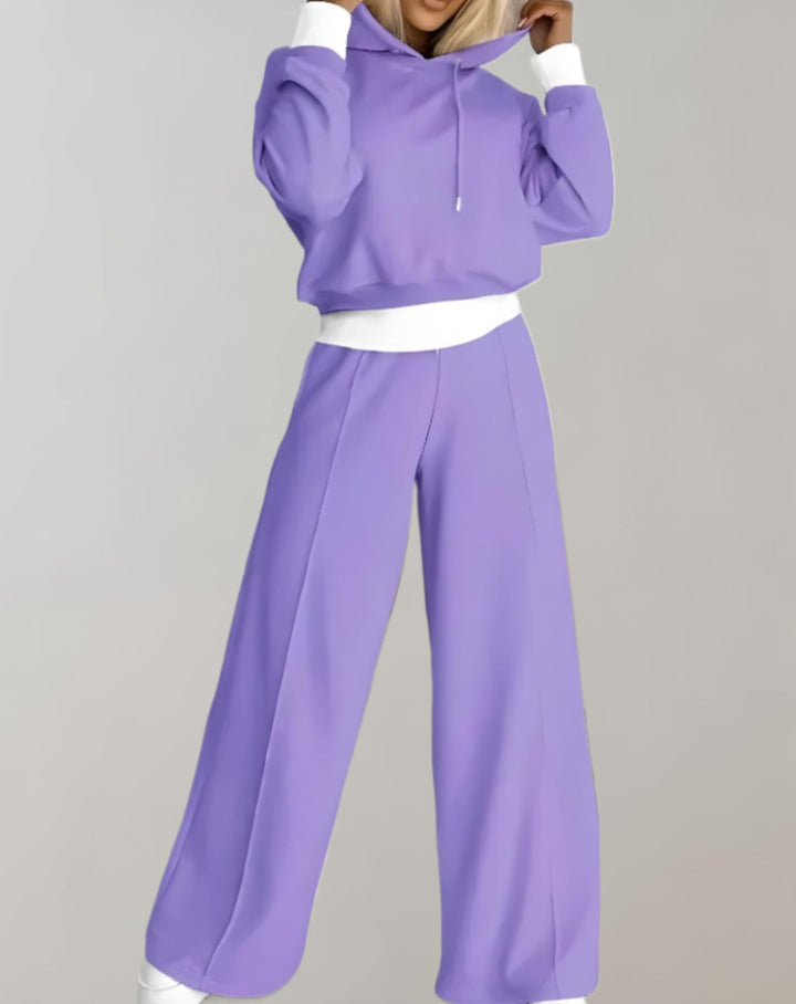 Phoebe | Womens Cropped Hoodie Wide Leg Trousers Set