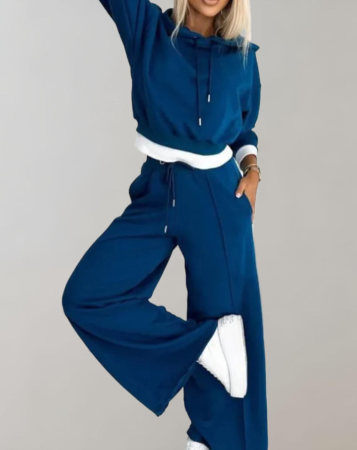 Phoebe | Womens Cropped Hoodie Wide Leg Trousers Set