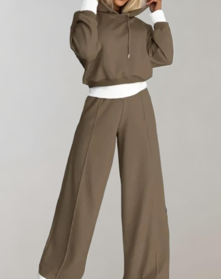 Phoebe | Womens Cropped Hoodie Wide Leg Trousers Set