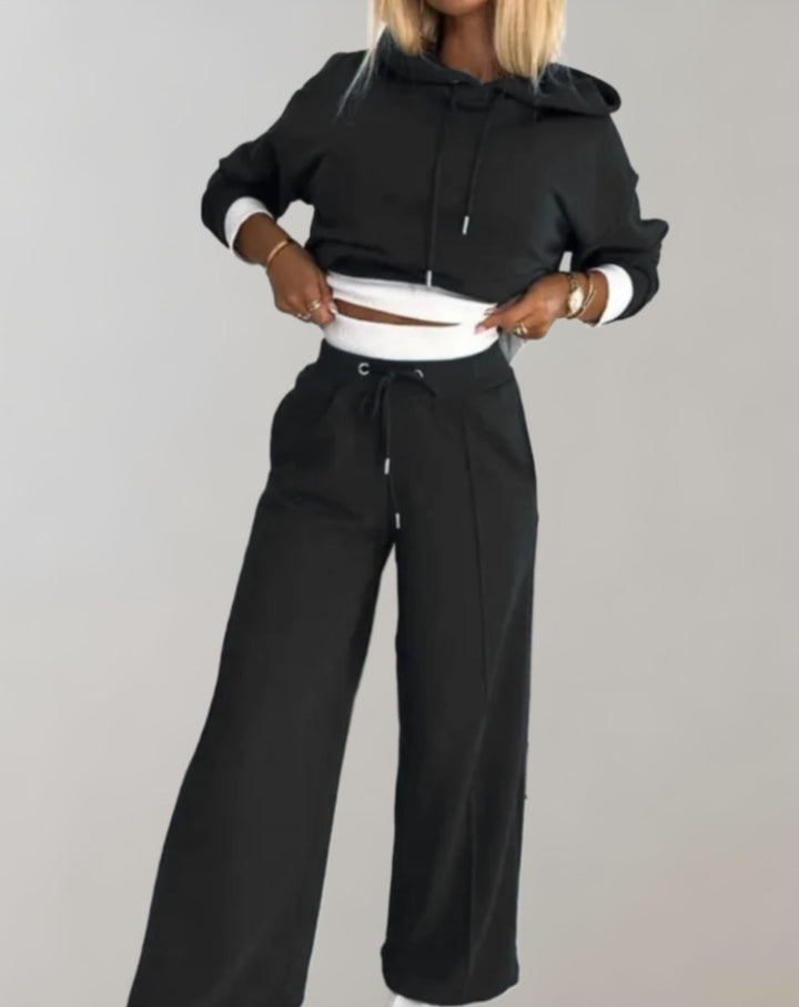 Phoebe | Womens Cropped Hoodie Wide Leg Trousers Set