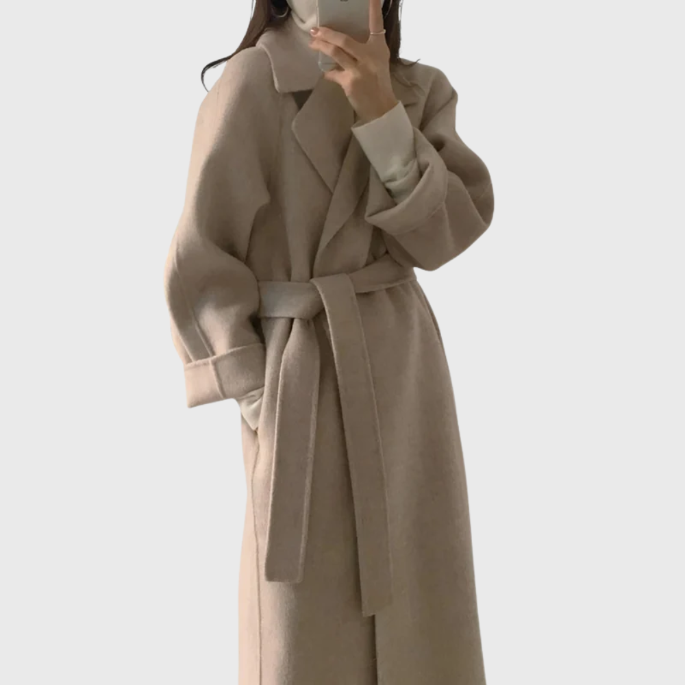 Tamsin | Relaxed Fit Wool Blend Wrap Coat Long Sleeves