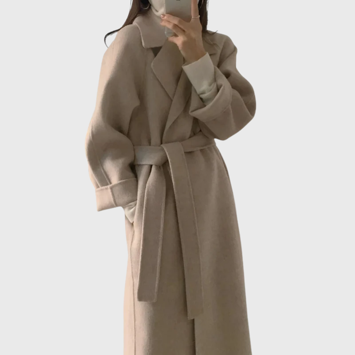 Tamsin | Relaxed Fit Wool Blend Wrap Coat Long Sleeves