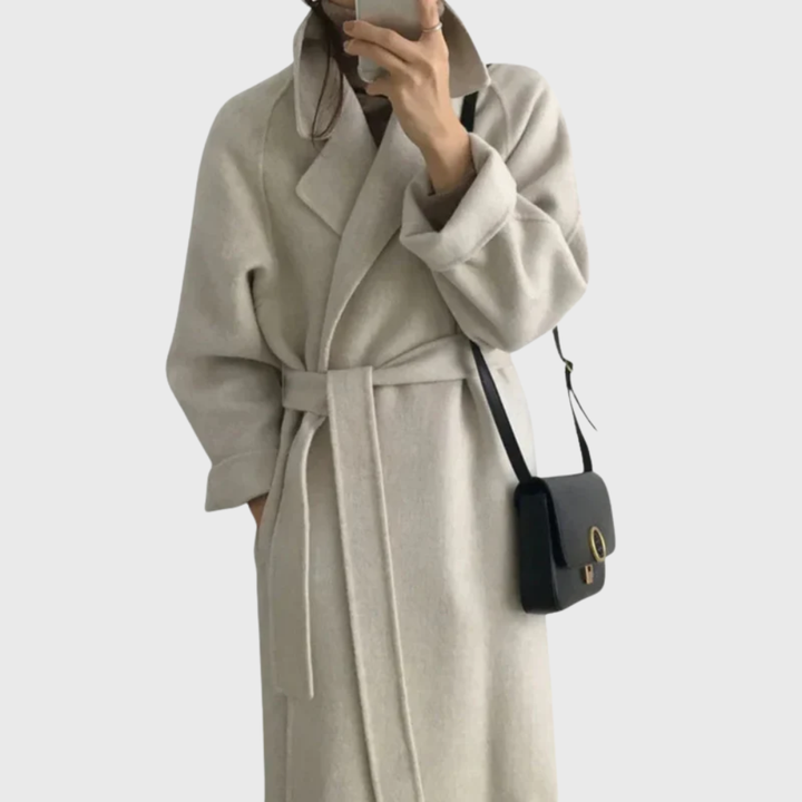 Tamsin | Relaxed Fit Wool Blend Wrap Coat Long Sleeves
