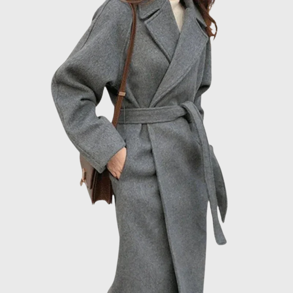 Tamsin | Relaxed Fit Wool Blend Wrap Coat Long Sleeves