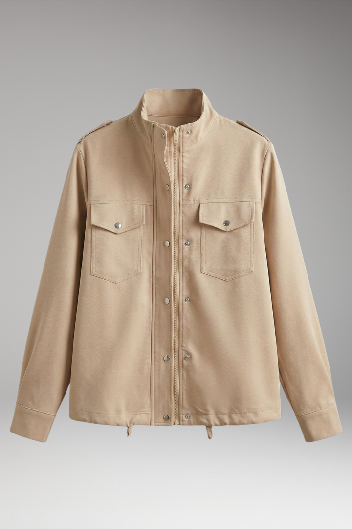 Pippa | Womens Beige Collared Zip Up Jacket