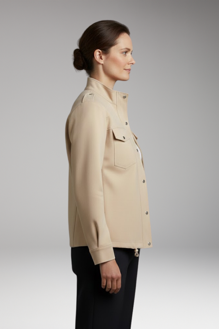 Pippa | Womens Beige Collared Zip Up Jacket