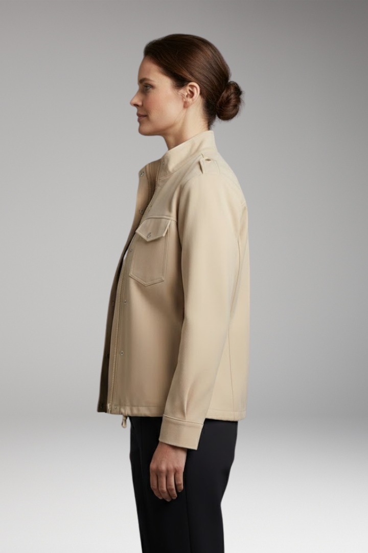 Pippa | Womens Beige Collared Zip Up Jacket